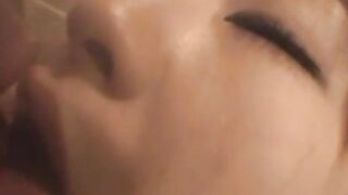 Japanese babe with natural tits receives warn mouth creampie