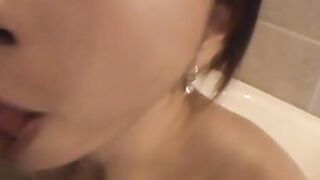 Japanese babe with natural tits receives warn mouth creampie
