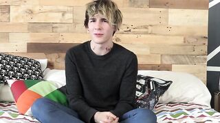 Good looking twink has an interview and jerks it off solo
