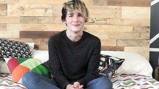 Good looking twink has an interview and jerks it off solo