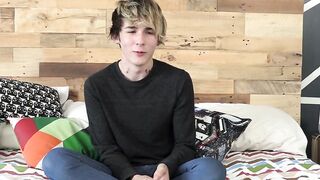 Good looking twink has an interview and jerks it off solo