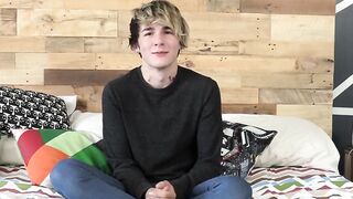 Good looking twink has an interview and jerks it off solo