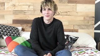 Good looking twink has an interview and jerks it off solo
