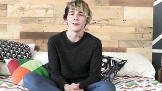 Good looking twink has an interview and jerks it off solo