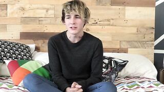 Good looking twink has an interview and jerks it off solo