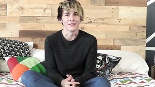 Good looking twink has an interview and jerks it off solo