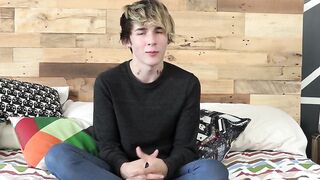 Good looking twink has an interview and jerks it off solo