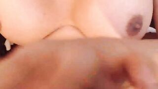 Big tits shemale wanks cock in a chair on webcam