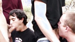 Group public sex with men that enjoy slobbering over cocks