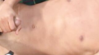 Latino twink with piercings fingers ass while jerking off