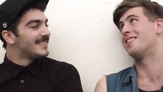 Perverted beauty tongues handsome guy cocks in threeway