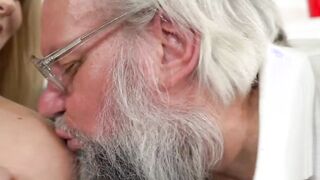 Horny grandpa slamming young teens pussy deeply