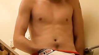 Horny guy wanking his big cock under his sweet underwear