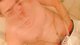 Horny guy wanking his big cock under his sweet underwear