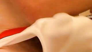 Horny guy wanking his big cock under his sweet underwear