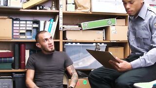 Young shoplifter with tattoos is beaten hard by an Ebony guard