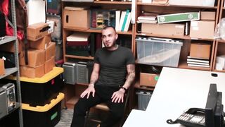 Young shoplifter with tattoos is beaten hard by an Ebony guard