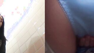 Horny Japanese teen fingers her pussy on hidden toilet cam