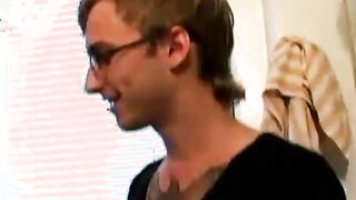Inked young gay spreads cheeks before wanking off solo