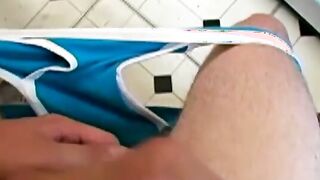 Inked young gay spreads cheeks before wanking off solo