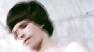 Before the cumshot a skinny horny guy rides a retro cock erratically