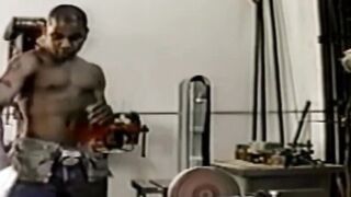 Base buddy anally railed in the tool shop by hung homo