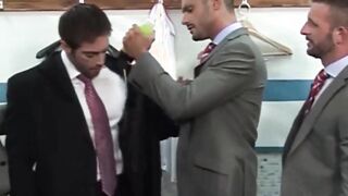 Hot businessman gets rimmed with passion before having a barechested fuck