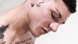 Young Latino bare penetrated while sucking two dicks