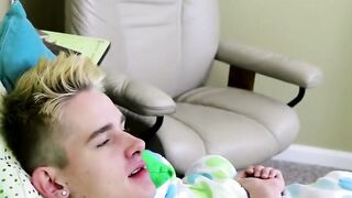 Blond teenager rearended by a punk twink who was not wearing a condom