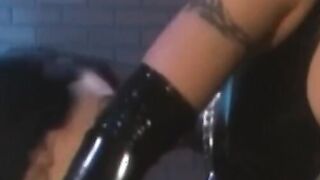 In latex garments Victoria Sin a Victorian busty lesbian fucks people