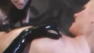 In latex garments Victoria Sin a Victorian busty lesbian fucks people