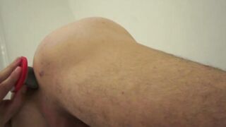Hot muscle Brazilian wanking solo with big dildo in his ass