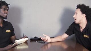 Immediately following a sensual BJ a muscular security guard drills a gay man