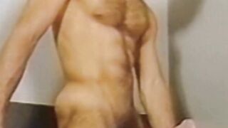 Muscular retro gay face fucks his lover before barebacking