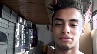Raw dick is taken in the ass and cum is put in the mouth by a Latino newbie
