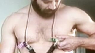 Furry gay man strokes his fat dick in fixation retro clasp