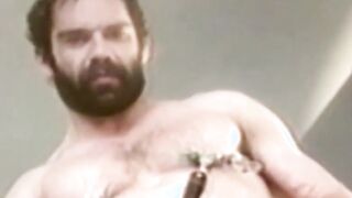 Furry gay man strokes his fat dick in fixation retro clasp