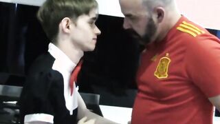Twink maid with glasses fucked by bald guy in kitchen