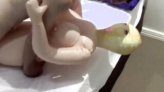 Inked amateur jock fucks a doll and uses fleshlight on cock