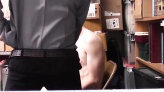 A skinny pale thief gives a fat hairy white father a blowjob