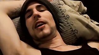 Straight tattooed dude smokes cigars while jacking off