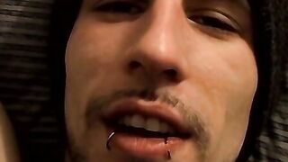 Straight tattooed dude smokes cigars while jacking off