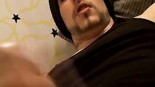 Straight tattooed dude smokes cigars while jacking off