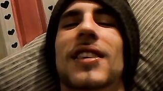 Straight tattooed dude smokes cigars while jacking off