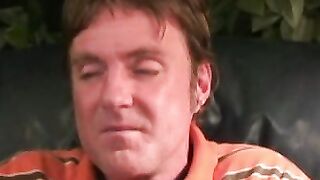 Tattooed mature homo jerks off hard and empties his balls