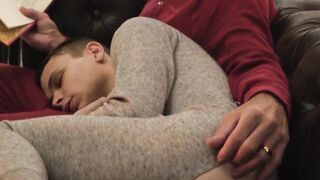 Smooth stepson fucked hard bareback by sexy mustache stepdad