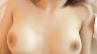 Cute Japanese girl with big natural tits sprayed with cum