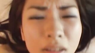 Cute Japanese girl with big natural tits sprayed with cum