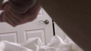Sleepy hunk working on his big fat cock with power