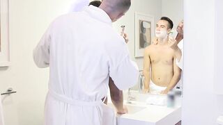 Twink stepson raw fucked after shaving his cute face